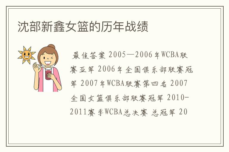 沈部新鑫女篮的历年战绩