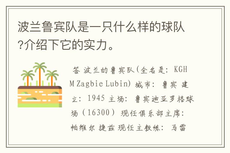 波兰鲁宾队是一只什么样的球队?介绍下它的实力。