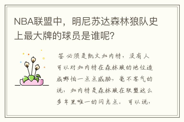 NBA联盟中,明尼苏达森林狼队史上最大牌的球员是谁呢?