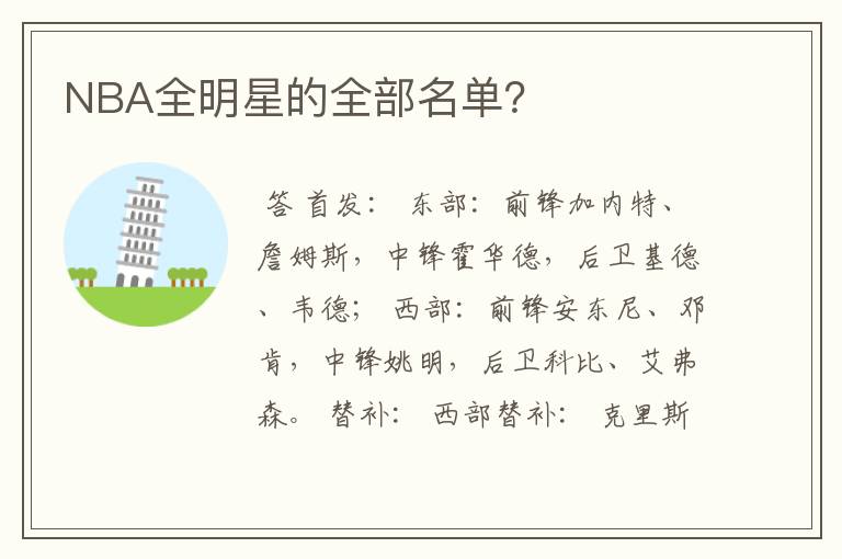 NBA全明星的全部名单?