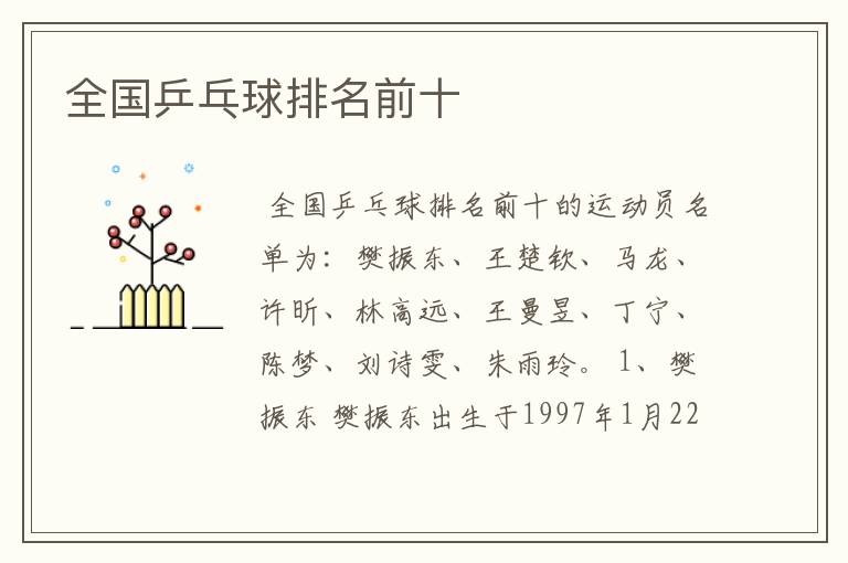 全国乒乓球排名前十