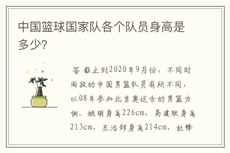 中国篮球国家队各个队员身高是多少?