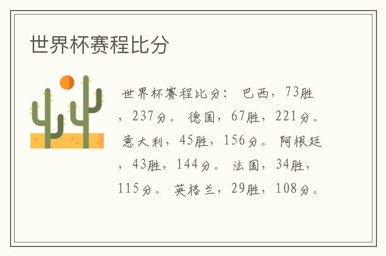 世界杯赛程比分