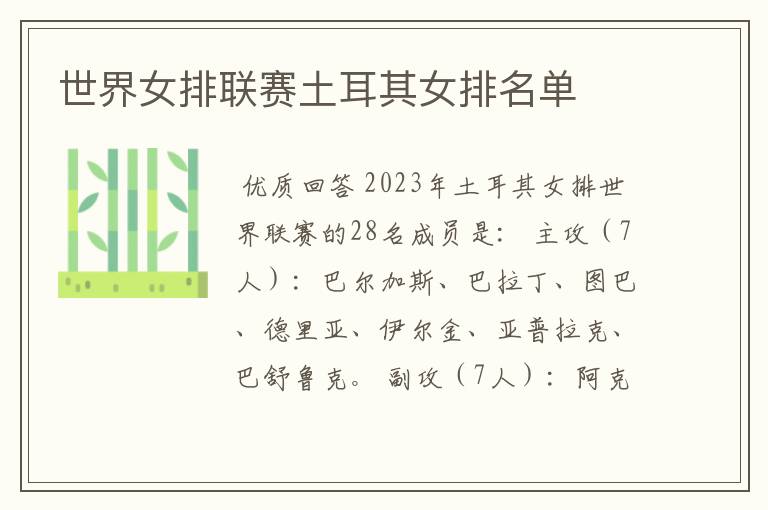 世界女排联赛土耳其女排名单