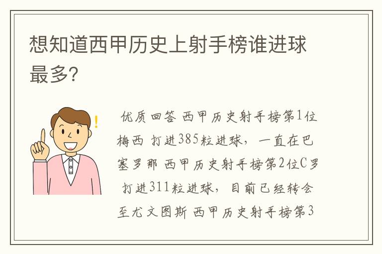 想知道西甲历史上射手榜谁进球最多?