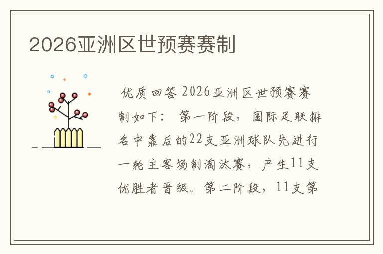 2026亚洲区世预赛赛制
