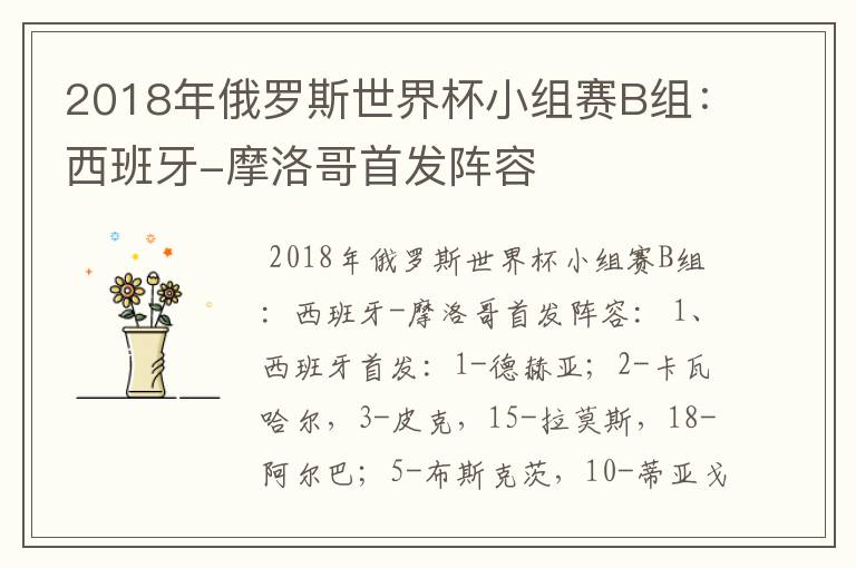 2018年俄罗斯世界杯小组赛B组:西班牙-摩洛哥首发阵容
