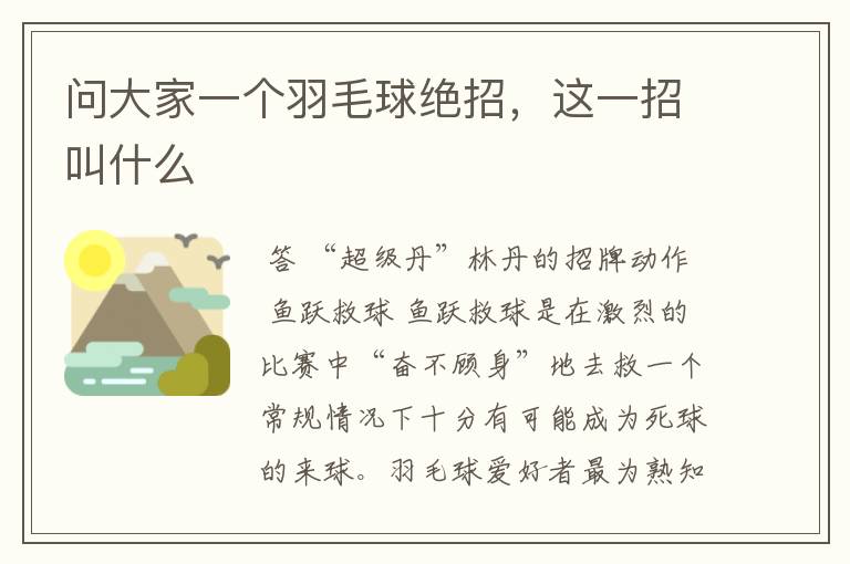 问大家一个羽毛球绝招,这一招叫什么