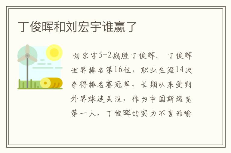 丁俊晖和刘宏宇谁赢了