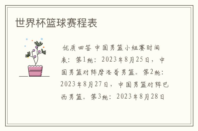 世界杯篮球赛程表