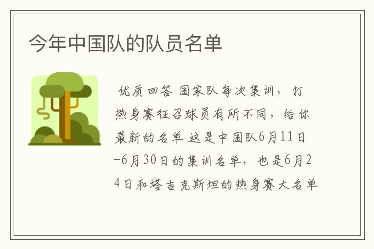 今年中国队的队员名单