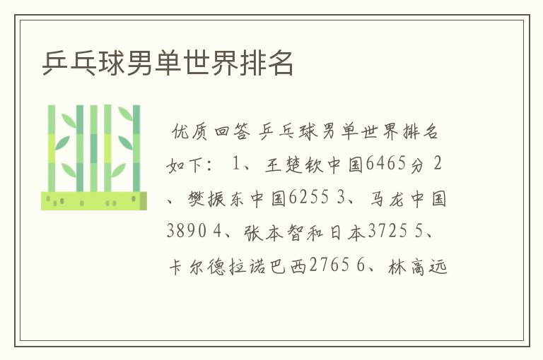 乒乓球男单世界排名