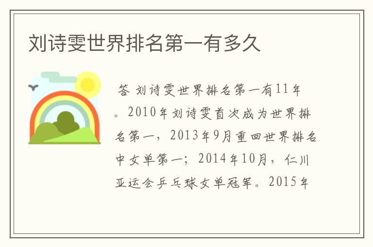 刘诗雯世界排名第一有多久