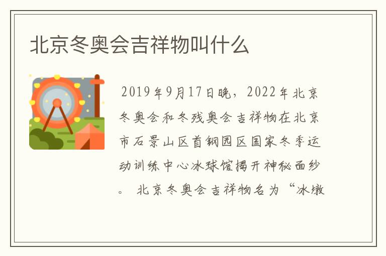 北京冬奥会吉祥物叫什么