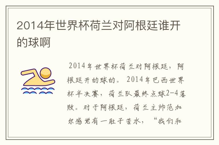 2014年世界杯荷兰对阿根廷谁开的球啊
