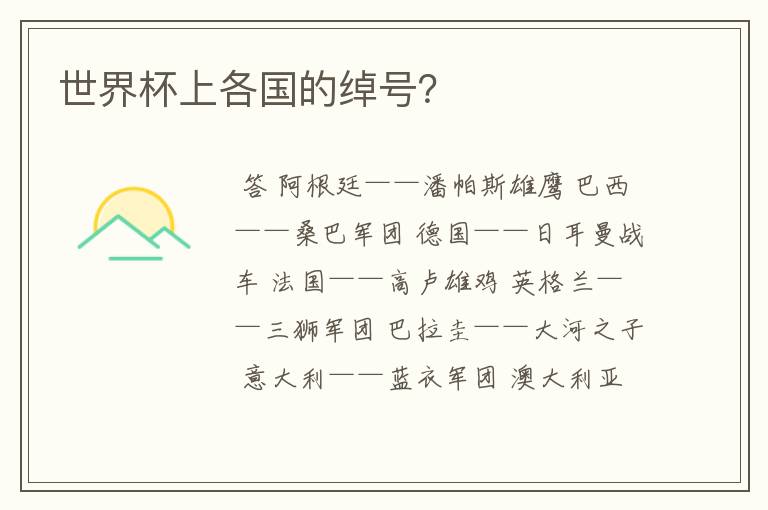 世界杯上各国的绰号?