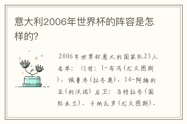 意大利2006年世界杯的阵容是怎样的?