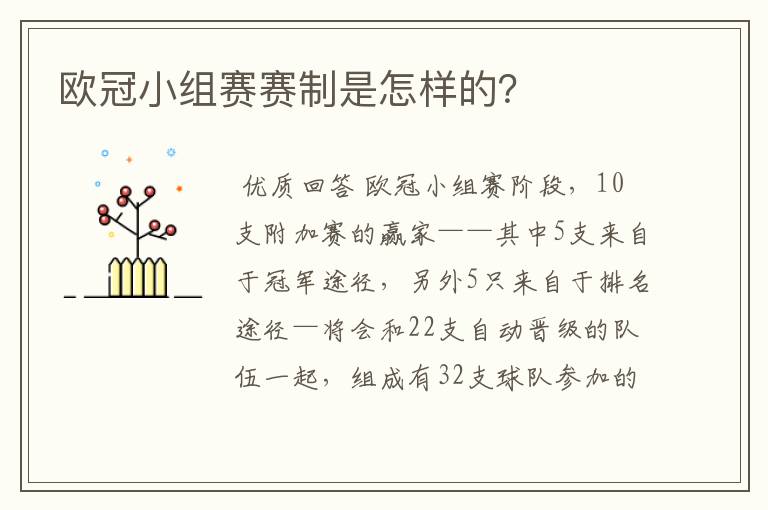 欧冠小组赛赛制是怎样的?