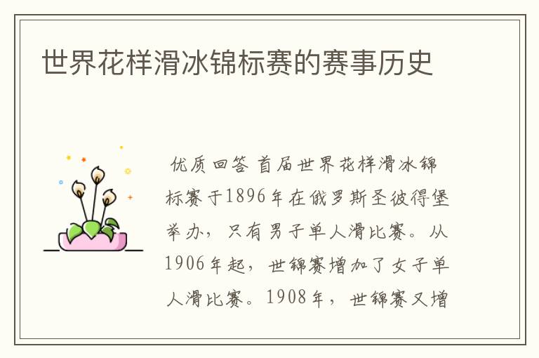 世界花样滑冰锦标赛的赛事历史