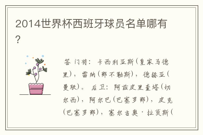 2014世界杯西班牙球员名单哪有?
