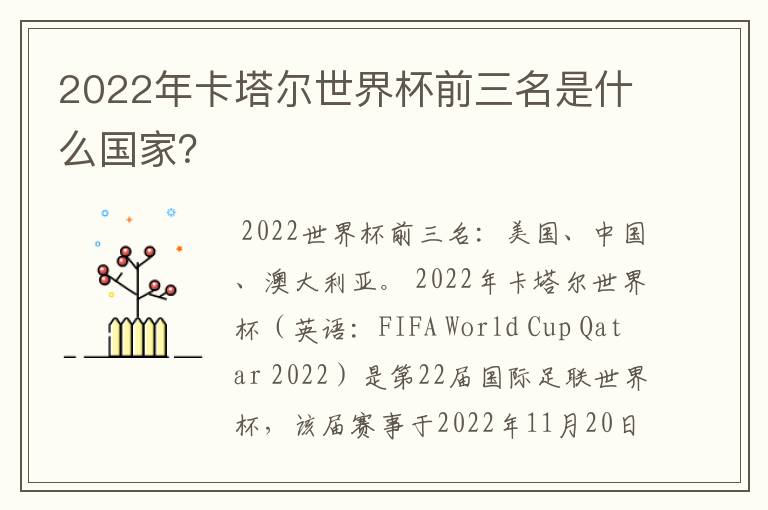 2022年卡塔尔世界杯前三名是什么国家?