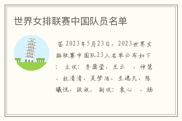 世界女排联赛中国队员名单