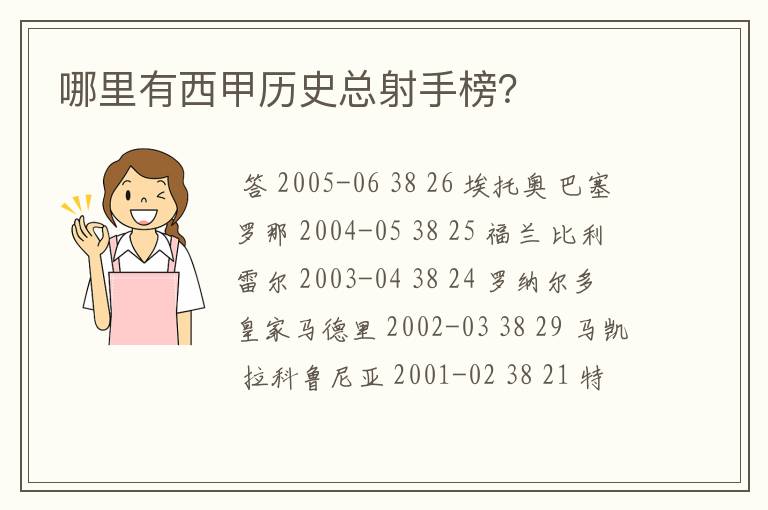哪里有西甲历史总射手榜?