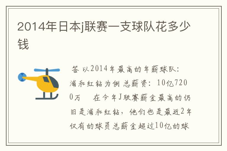 2014年日本j联赛一支球队花多少钱