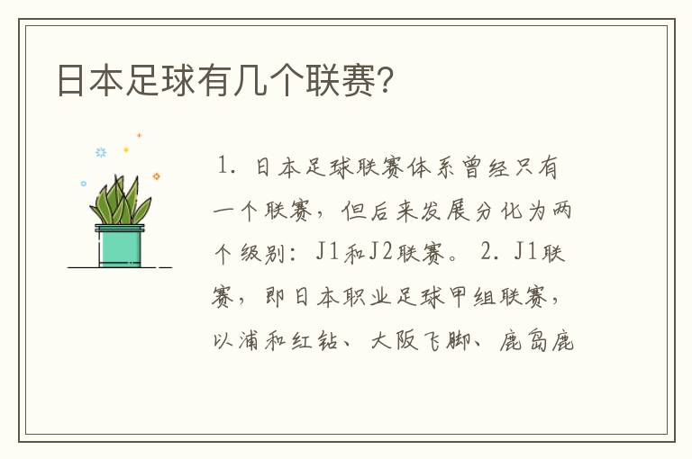 日本足球有几个联赛?