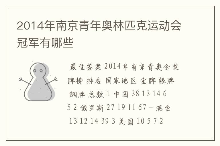 2014年南京青年奥林匹克运动会冠军有哪些