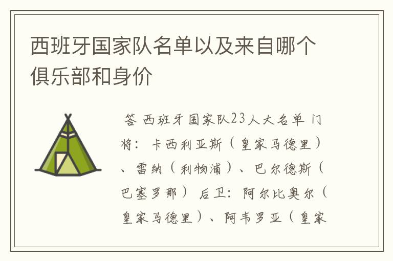西班牙国家队名单以及来自哪个俱乐部和身价