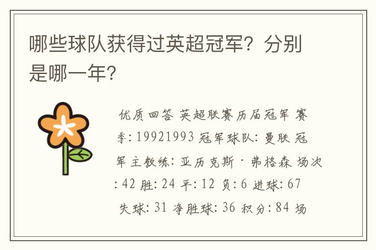 哪些球队获得过英超冠军?分别是哪一年?
