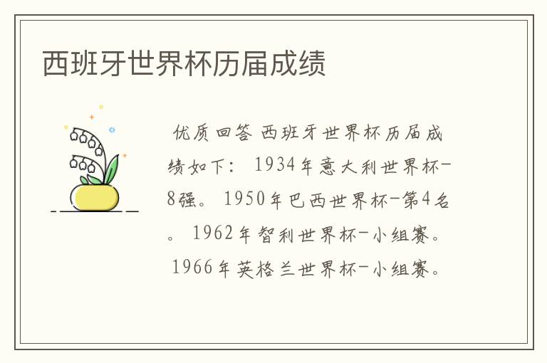 西班牙世界杯历届成绩