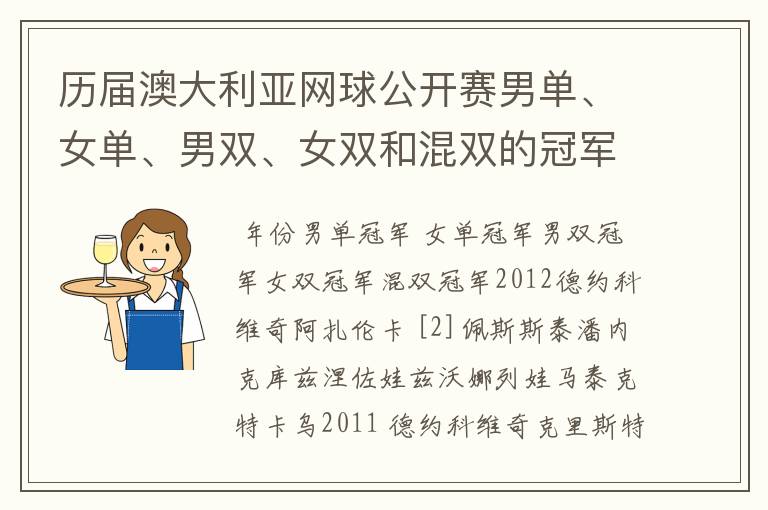 历届澳大利亚网球公开赛男单、女单、男双、女双和混双的冠军分别是谁?