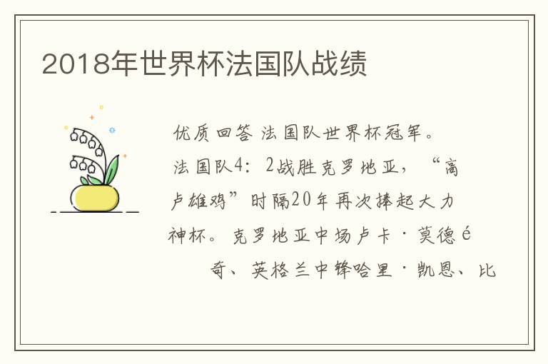 2018年世界杯法国队战绩