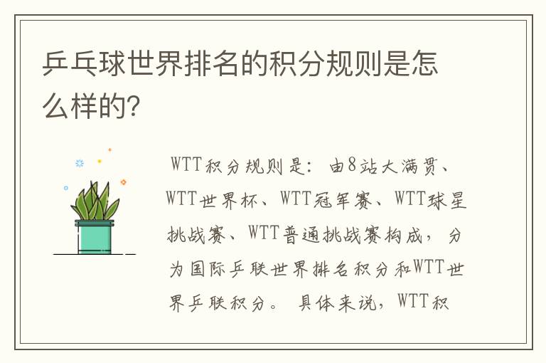 乒乓球世界排名的积分规则是怎么样的?