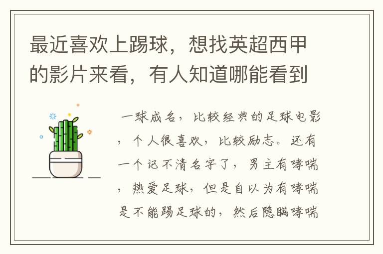 最近喜欢上踢球,想找英超西甲的影片来看,有人知道哪能看到吗