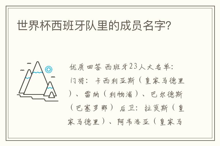 世界杯西班牙队里的成员名字?