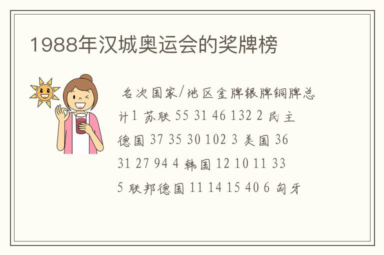 1988年汉城奥运会的奖牌榜