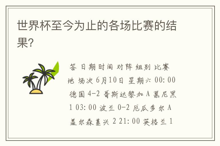 世界杯至今为止的各场比赛的结果?