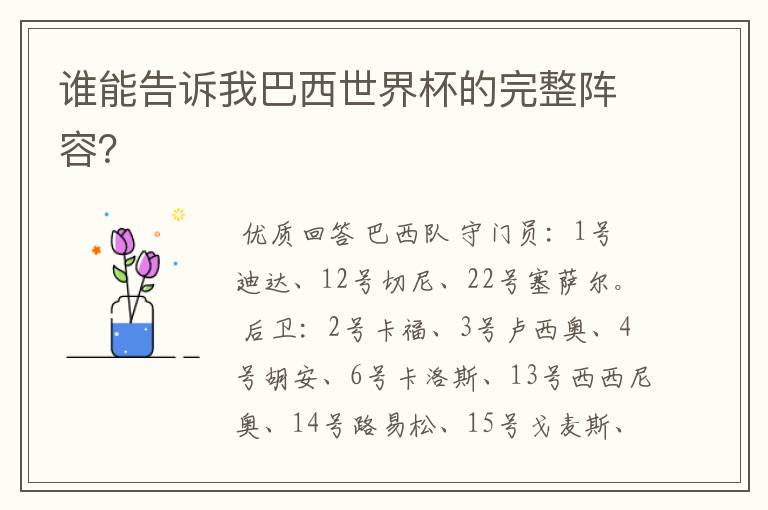 谁能告诉我巴西世界杯的完整阵容?