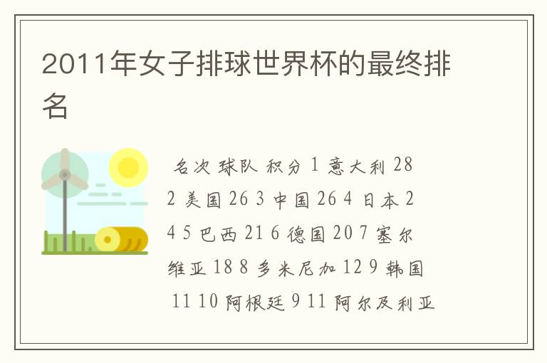2011年女子排球世界杯的最终排名