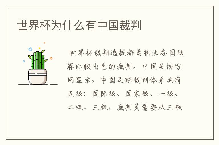 世界杯为什么有中国裁判