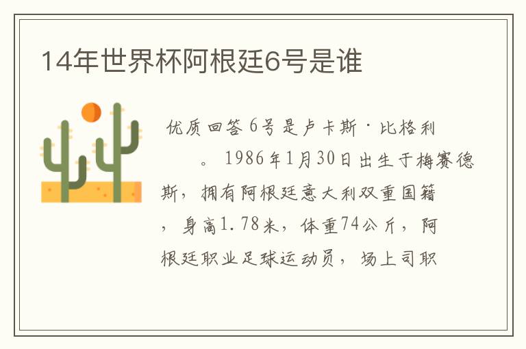 14年世界杯阿根廷6号是谁