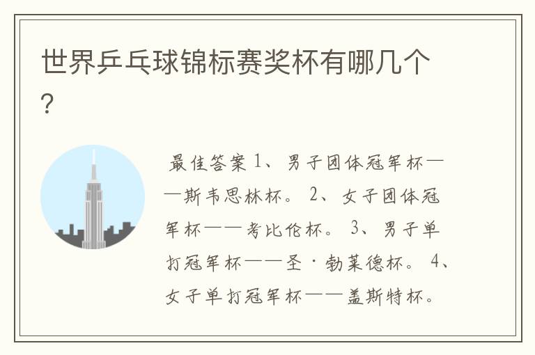 世界乒乓球锦标赛奖杯有哪几个?