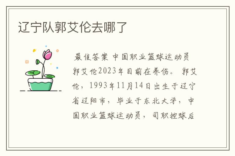 辽宁队郭艾伦去哪了