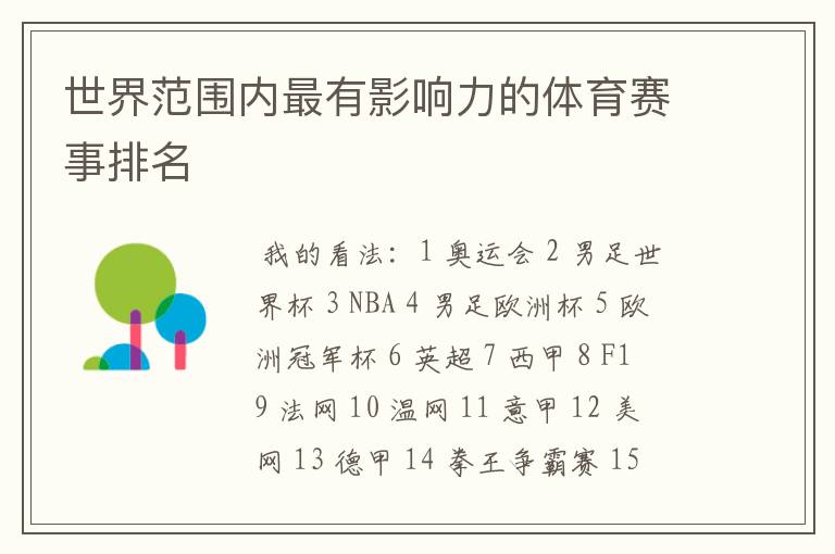 世界范围内最有影响力的体育赛事排名