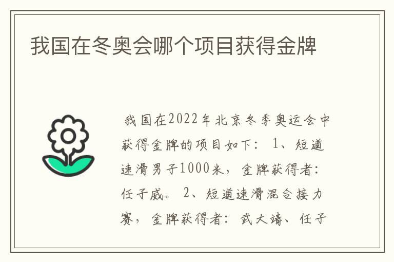 我国在冬奥会哪个项目获得金牌