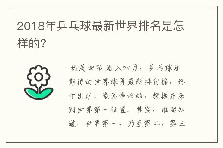 2018年乒乓球最新世界排名是怎样的?
