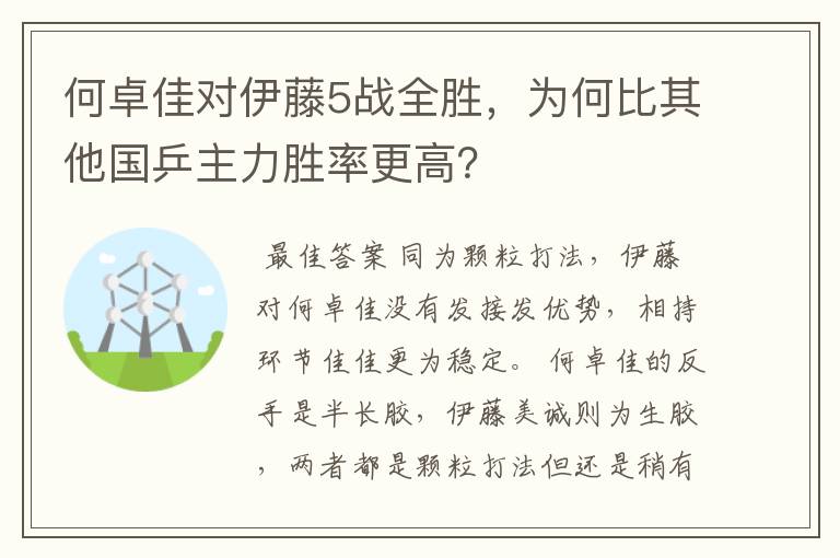 何卓佳对伊藤5战全胜,为何比其他国乒主力胜率更高?